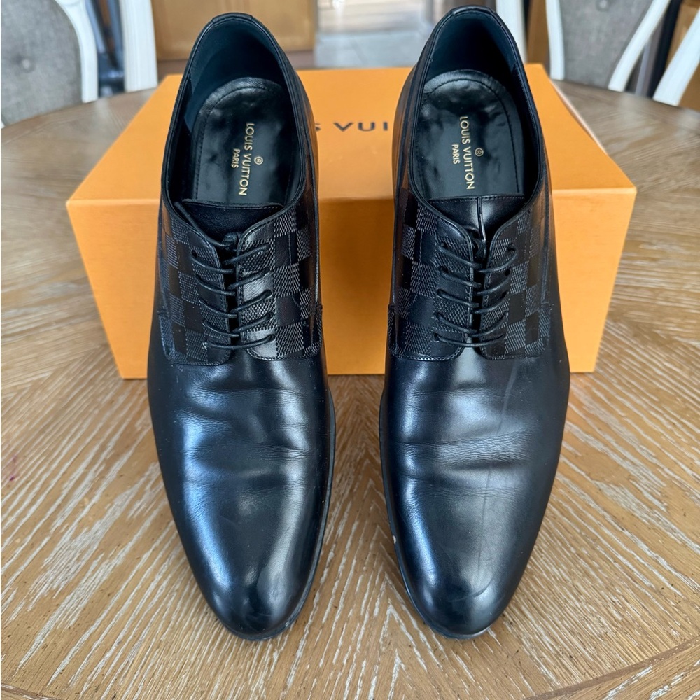 Louis Vuitton Black Checkered Leather Derbys